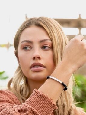 Plunder Beaded Stainless Steel Bracelet Black Beads with Stainless Steel Bar New